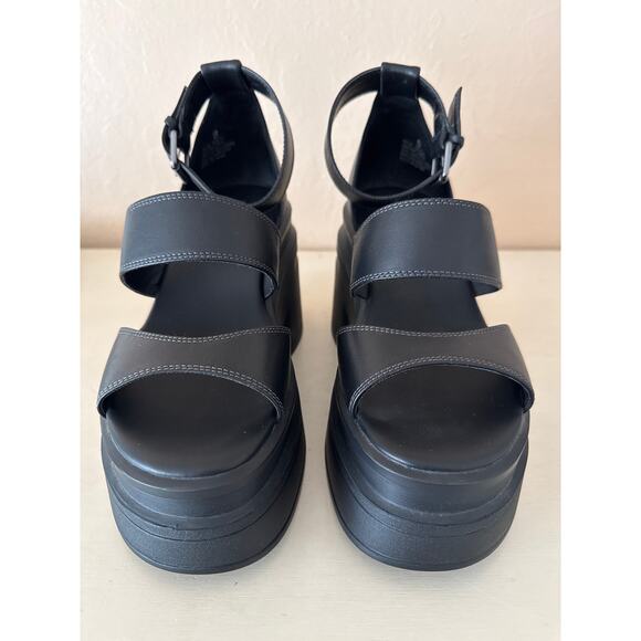 Windsor Smith Black Leather Heels Platform Open Toe Sandals Buckle Women Size 8 - Picture 2 of 13